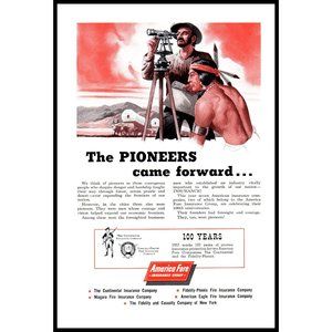 1953 America Fore Insurance Vintage Print Ad Indian Pioneer Settlers Wall Art